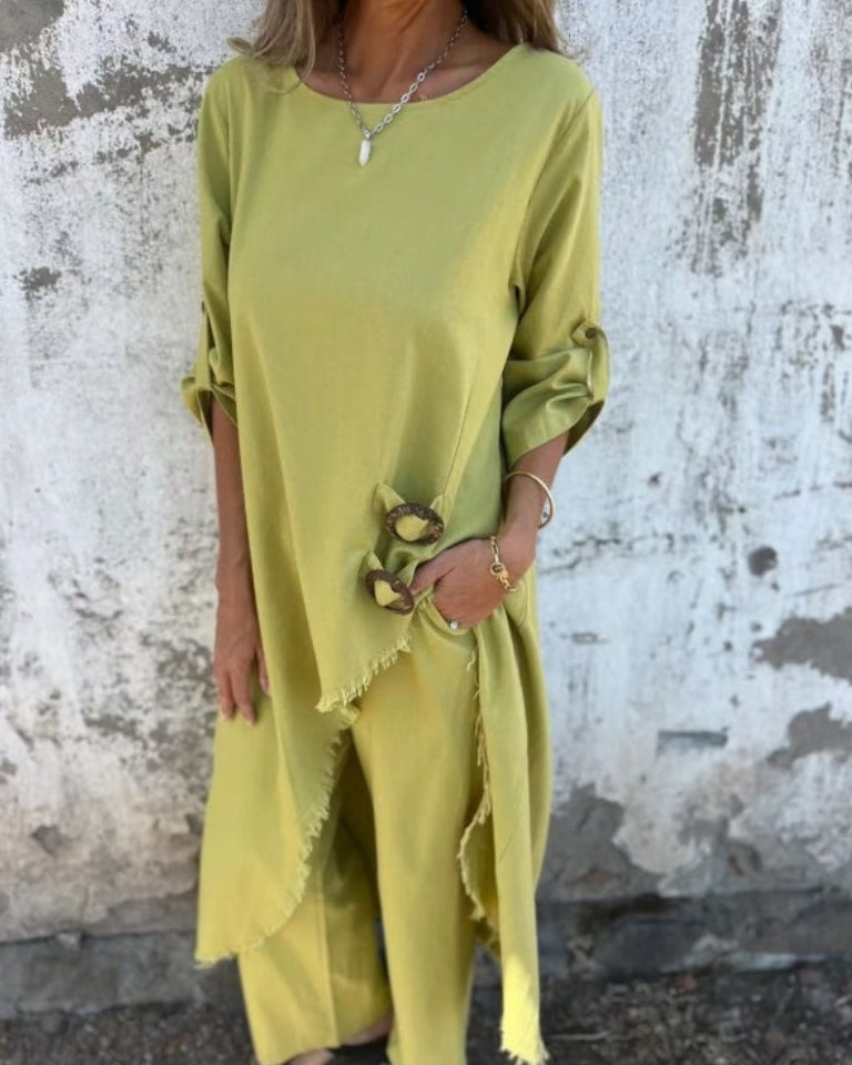 Raw Hem Asymmetrical Tunic Set