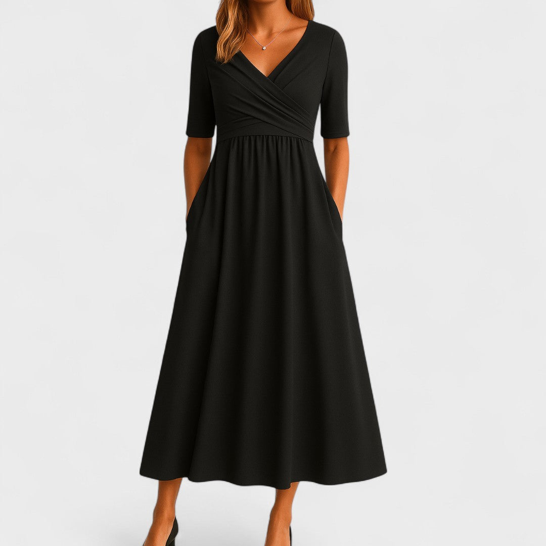 Elegant Figure-Flattering Cross-Front Surplice Maxi Dress