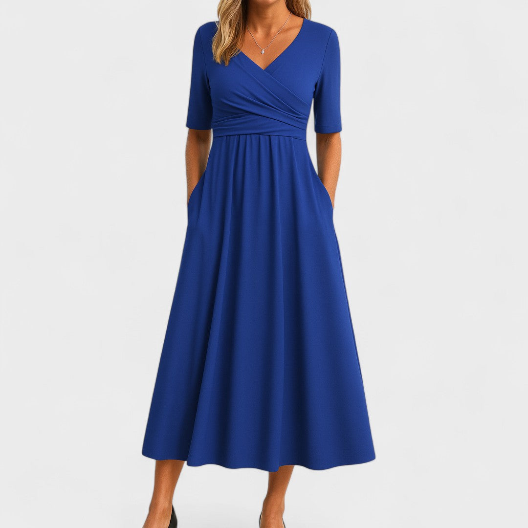 Elegant Figure-Flattering Cross-Front Surplice Maxi Dress