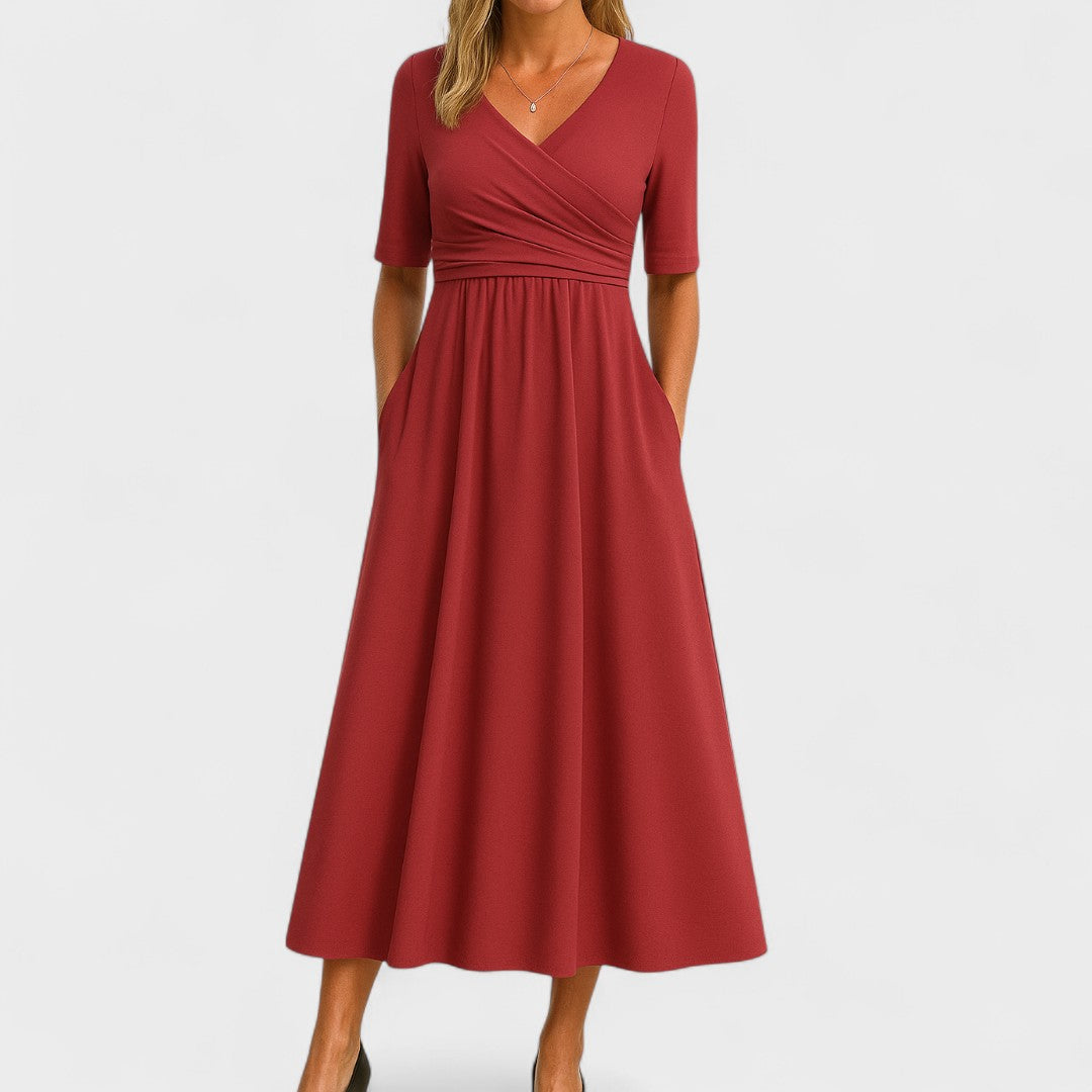 Elegant Figure-Flattering Cross-Front Surplice Maxi Dress