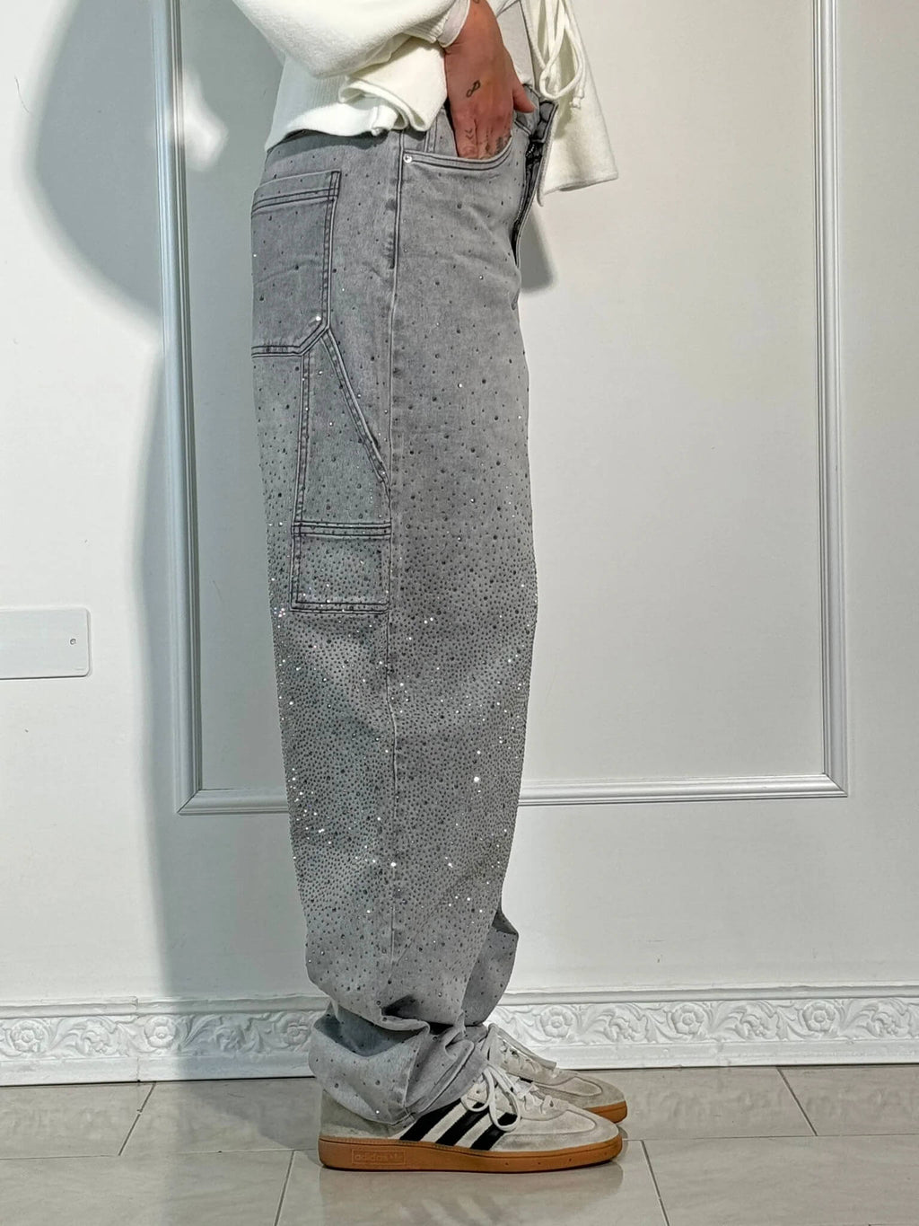 Shiny Carpenter-Style Denim Jeans