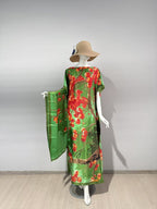 Elegant Floral Print Silk Kaftan Dress
