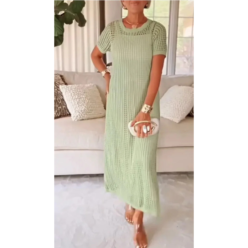 Chic Crochet Knit Hollow-Out Maxi Dress