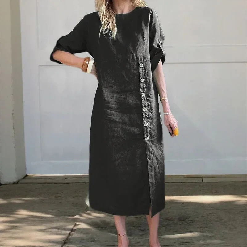 Classic Side-Buttons Midi Dress