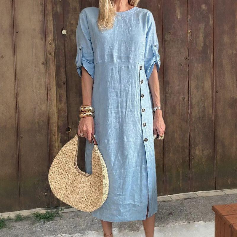 Classic Side-Buttons Midi Dress