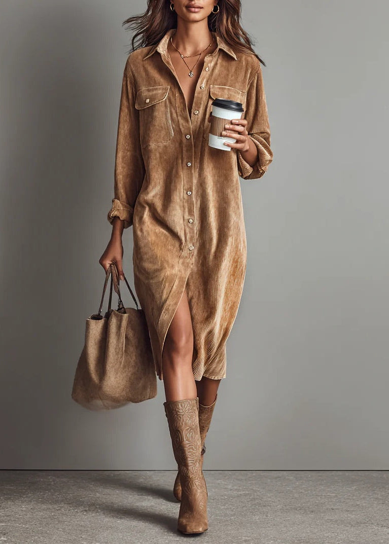 Rosamund™ | Corduroy Button-Front Shirt Dress
