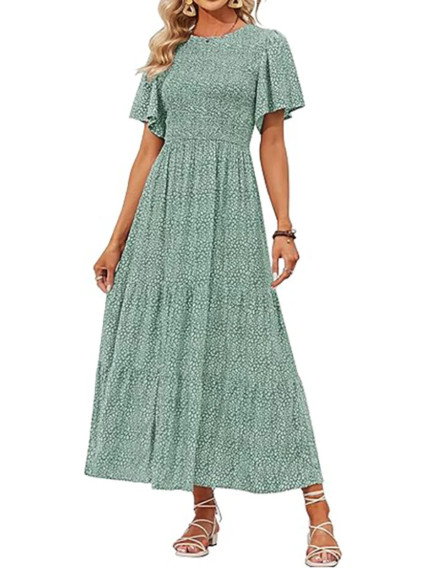 Elegant Lilac Floral Smocked Tiered Maxi Dress