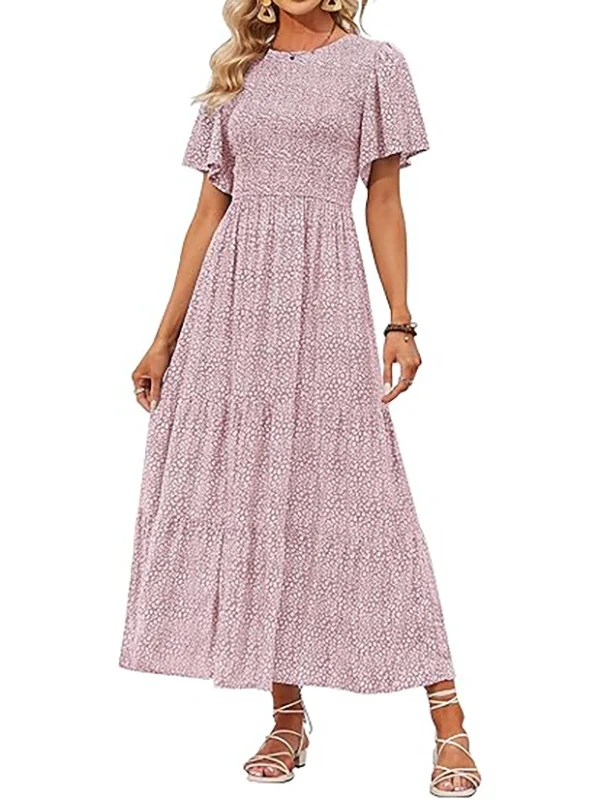 Elegant Lilac Floral Smocked Tiered Maxi Dress