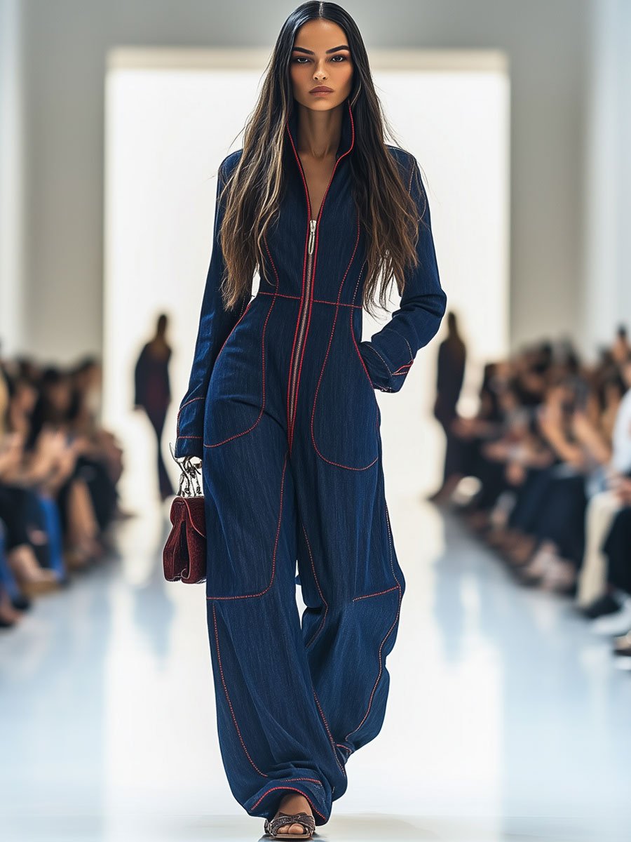 Junia | Retro Wide-Leg Denim Jumpsuit