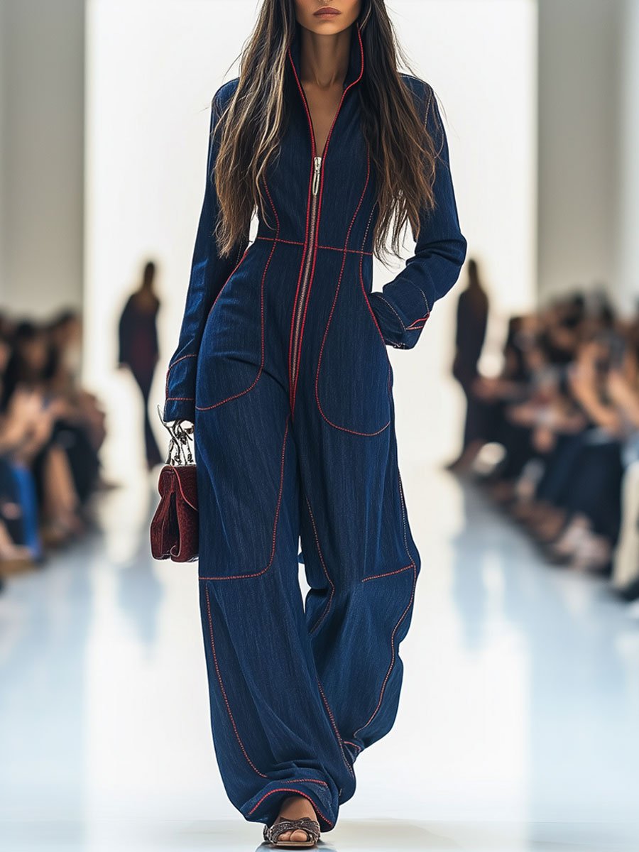 Junia | Retro Wide-Leg Denim Jumpsuit