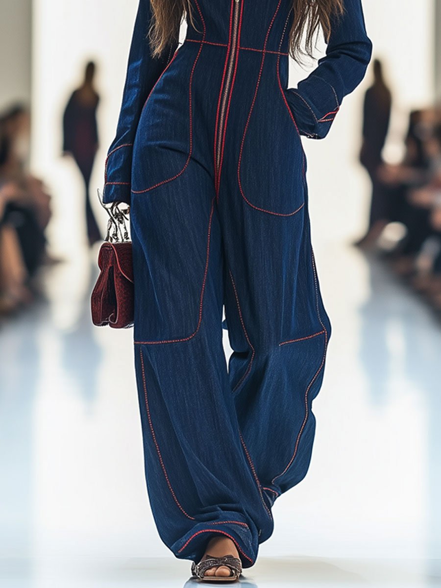 Junia | Retro Wide-Leg Denim Jumpsuit