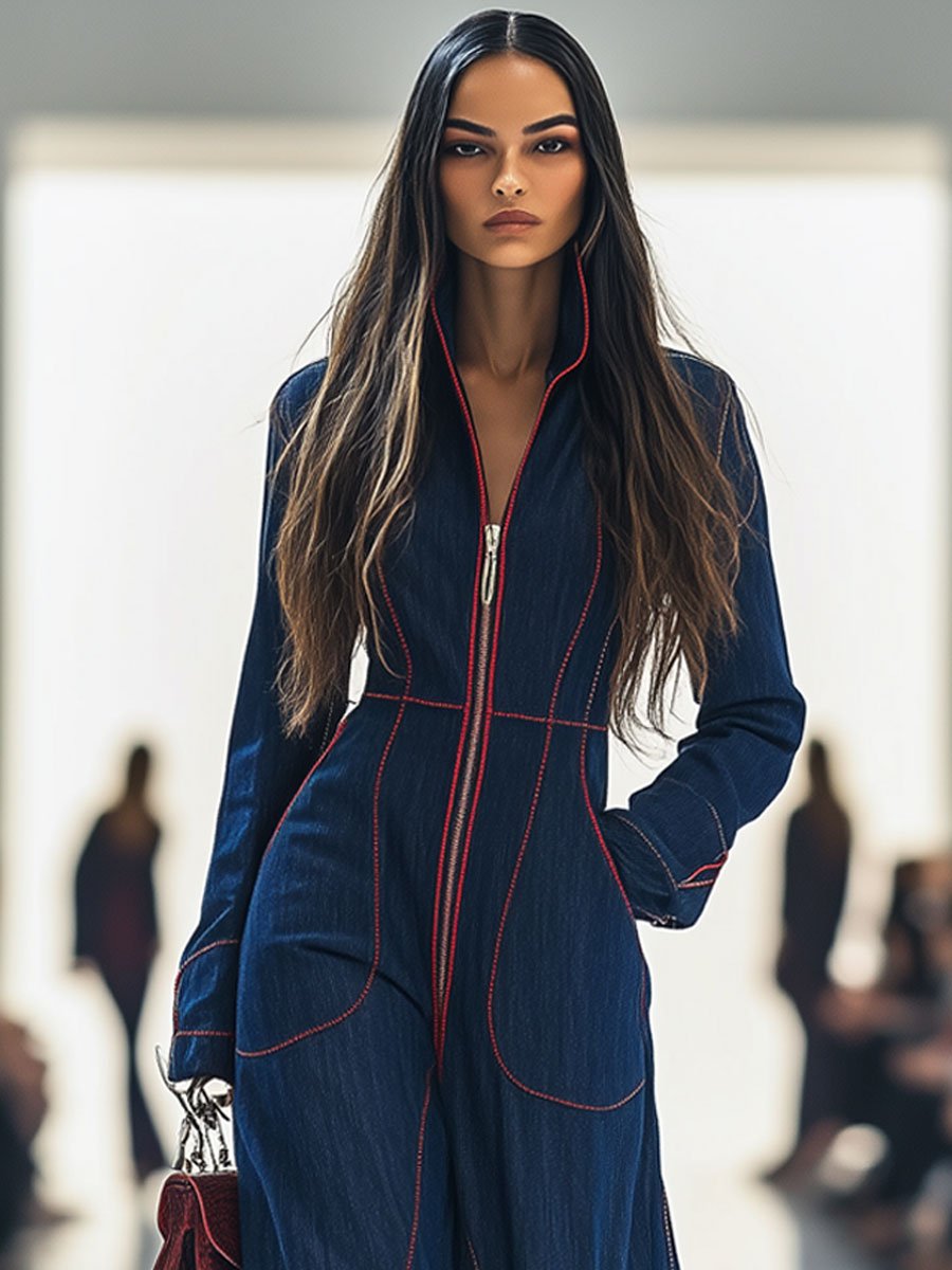 Junia | Retro Wide-Leg Denim Jumpsuit