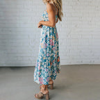 Floral Maxi Dress Smocked Bodice Adjustable Straps