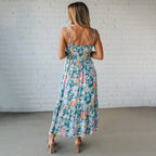 Floral Maxi Dress Smocked Bodice Adjustable Straps