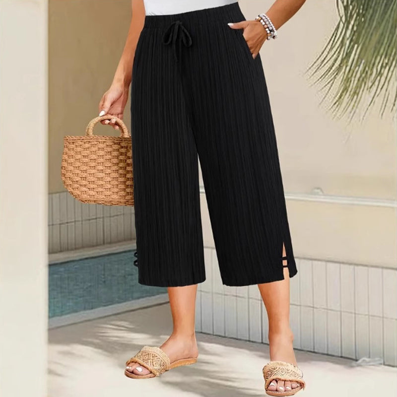Wide-Leg Capri Pants for Women with Convenient Pockets
