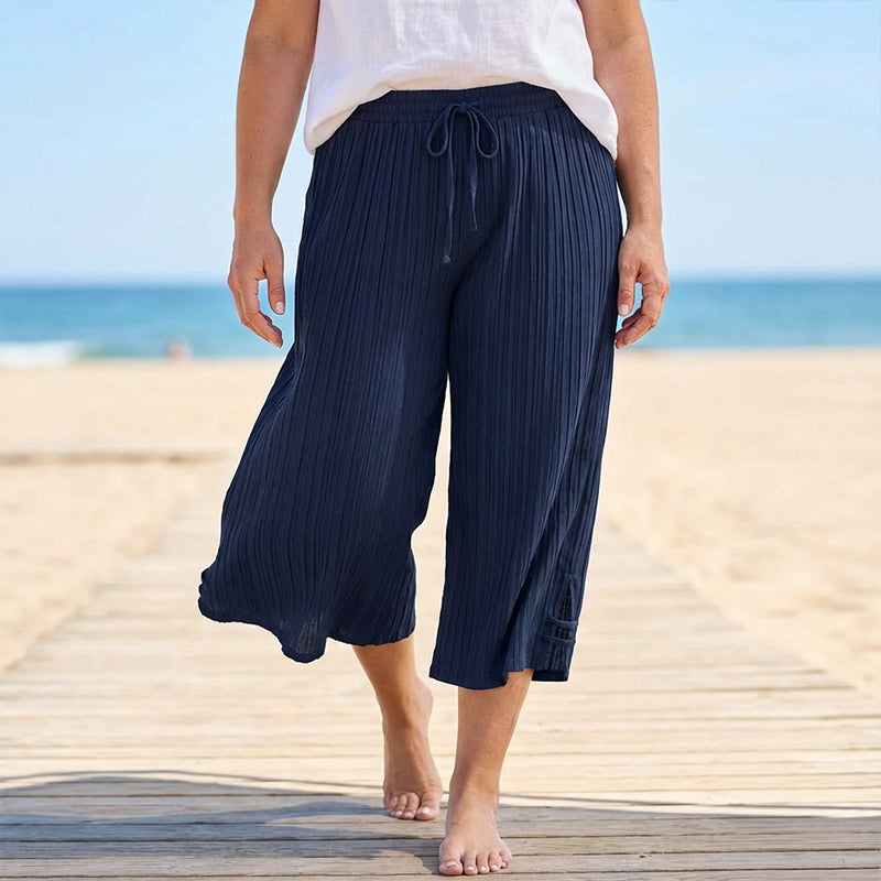 Wide-Leg Capri Pants for Women with Convenient Pockets